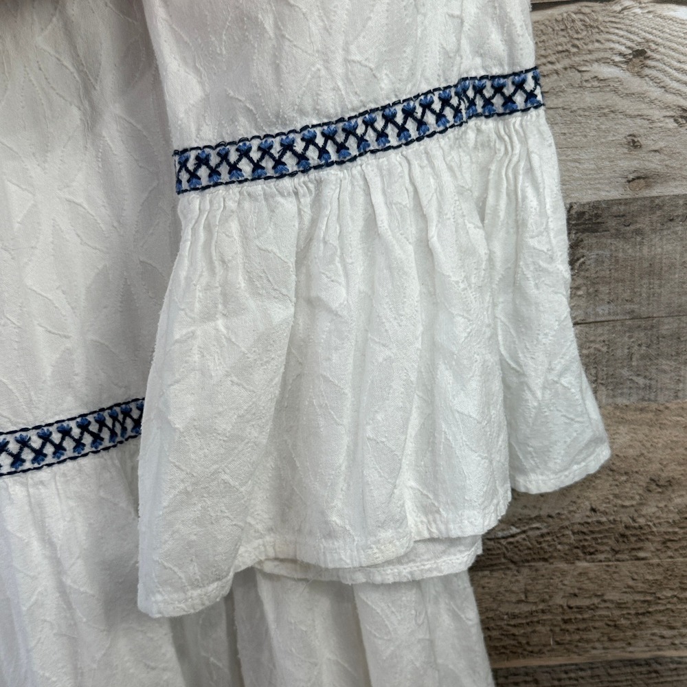 Tommy Bahama White Cotton Jacquard Tiered Tassel Mini Dress Navy Embroidery M/M - Picture 8 of 8